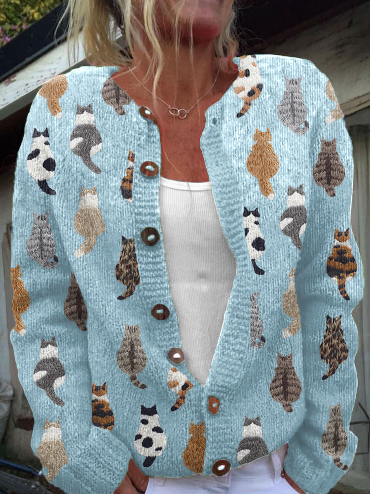 Joyce - Cat Print Knit Cardigan