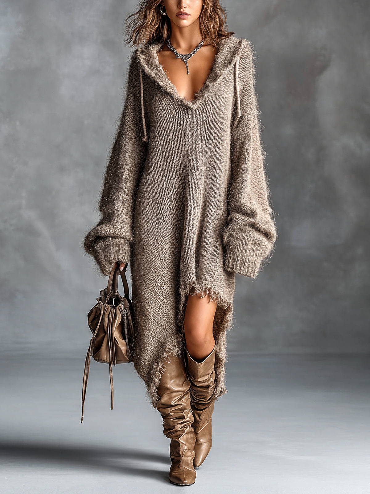 Genevieve - Oversized Fuzzy Knit Midi Dress