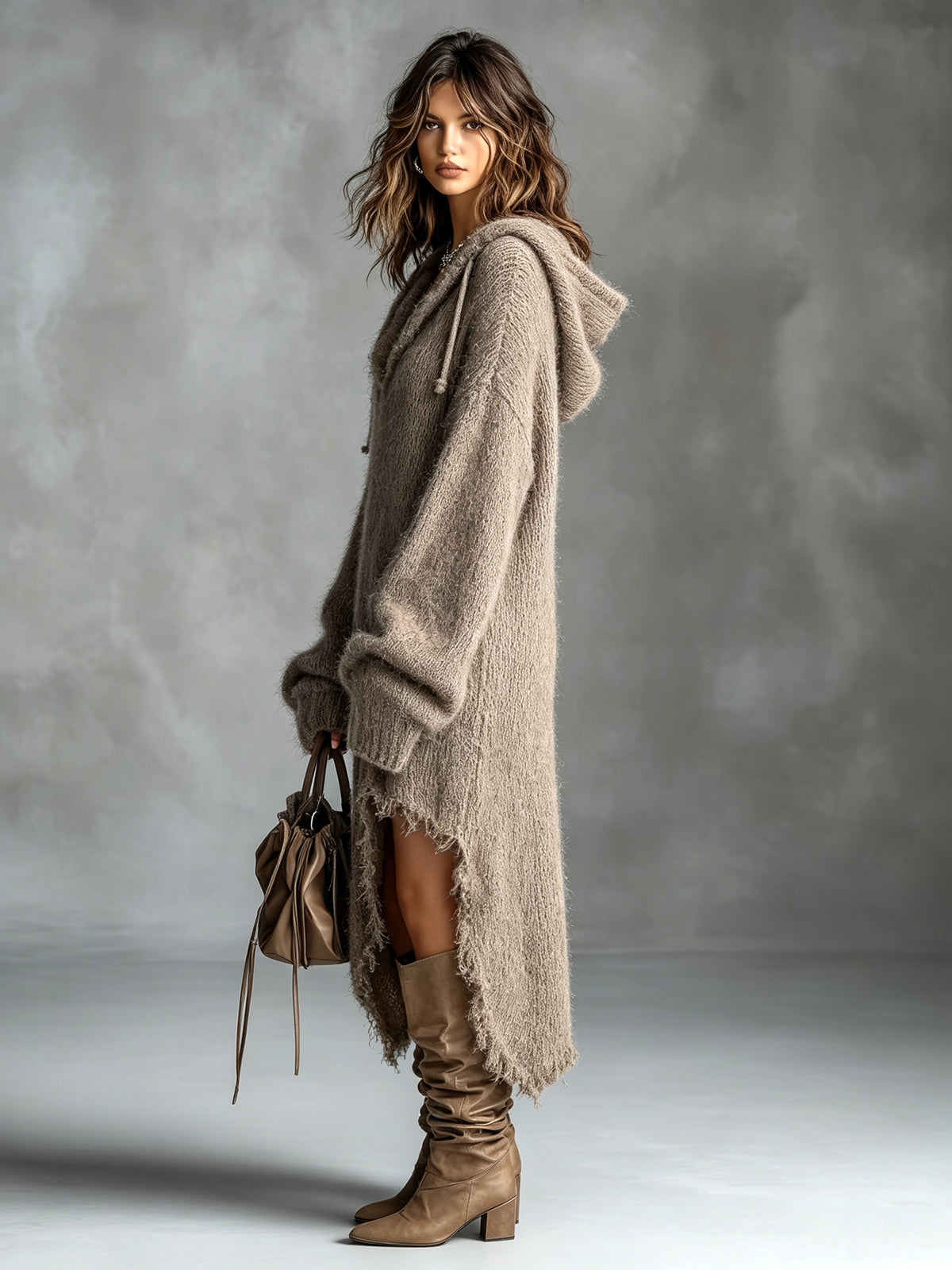 Genevieve - Oversized Fuzzy Knit Midi Dress
