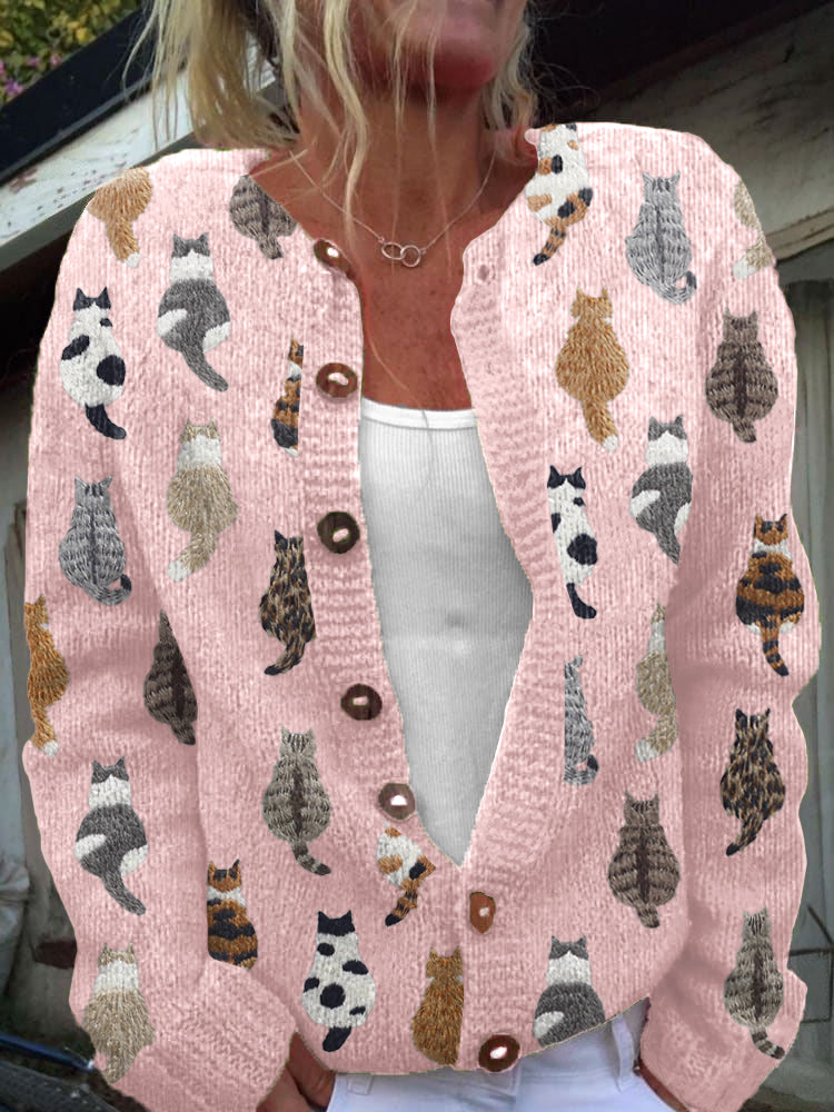 Joyce - Cat Print Knit Cardigan