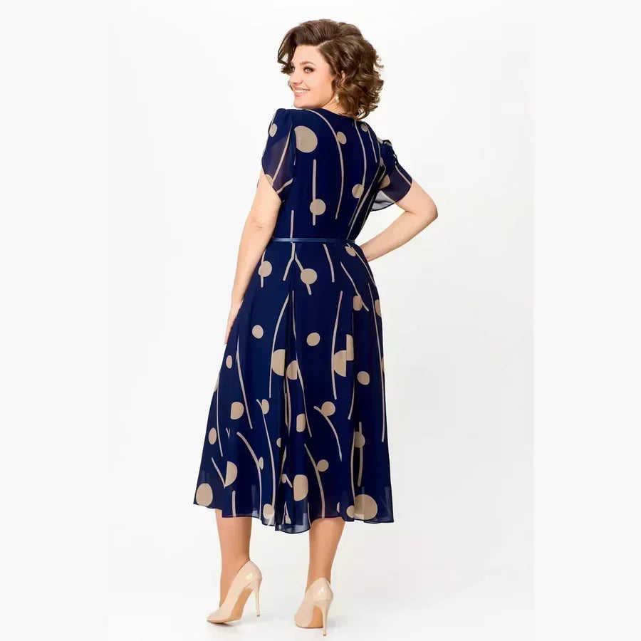 Evelyn - Navy Polka Dot Midi Dress