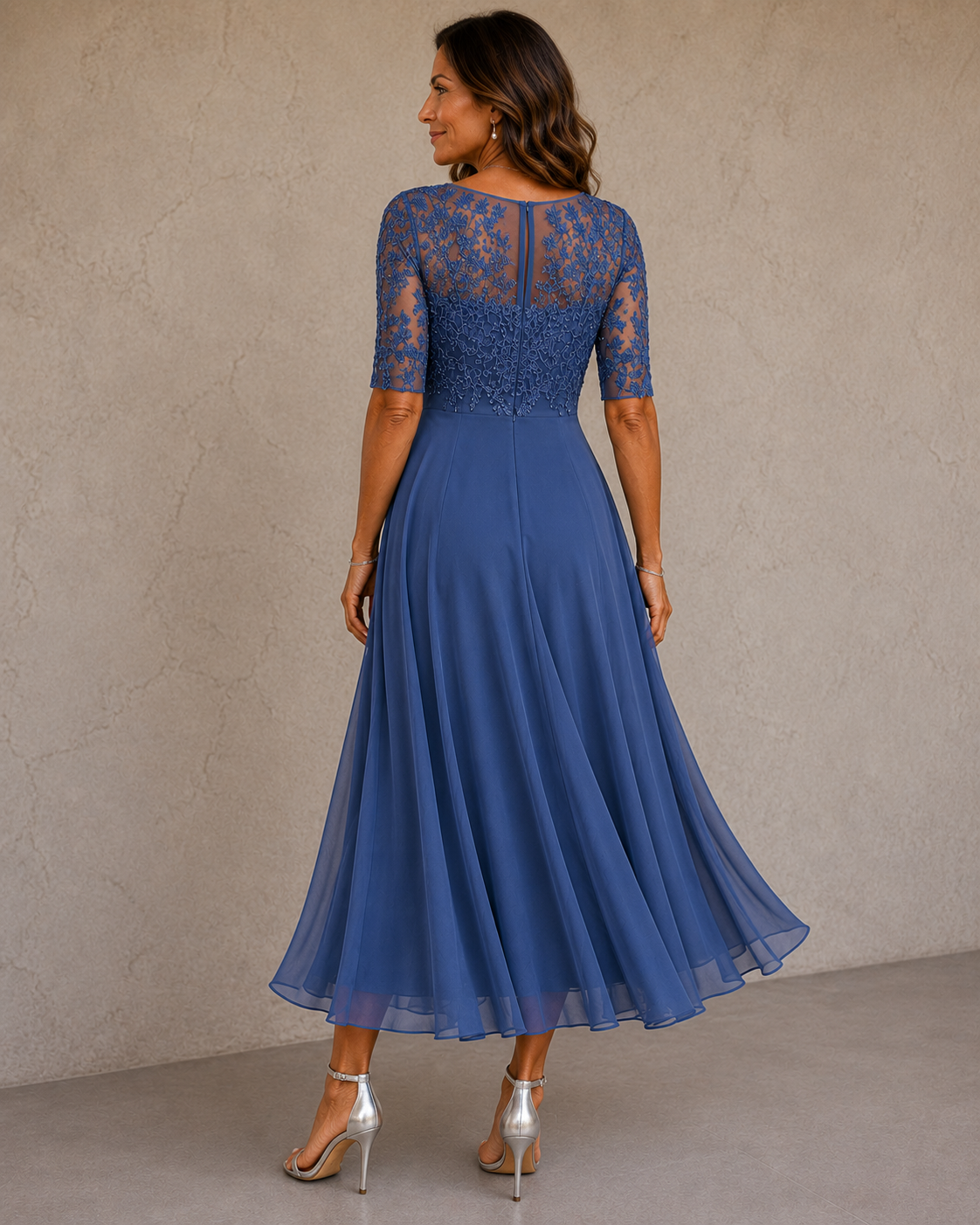 Wilma - Lace Bodice Chiffon Dress