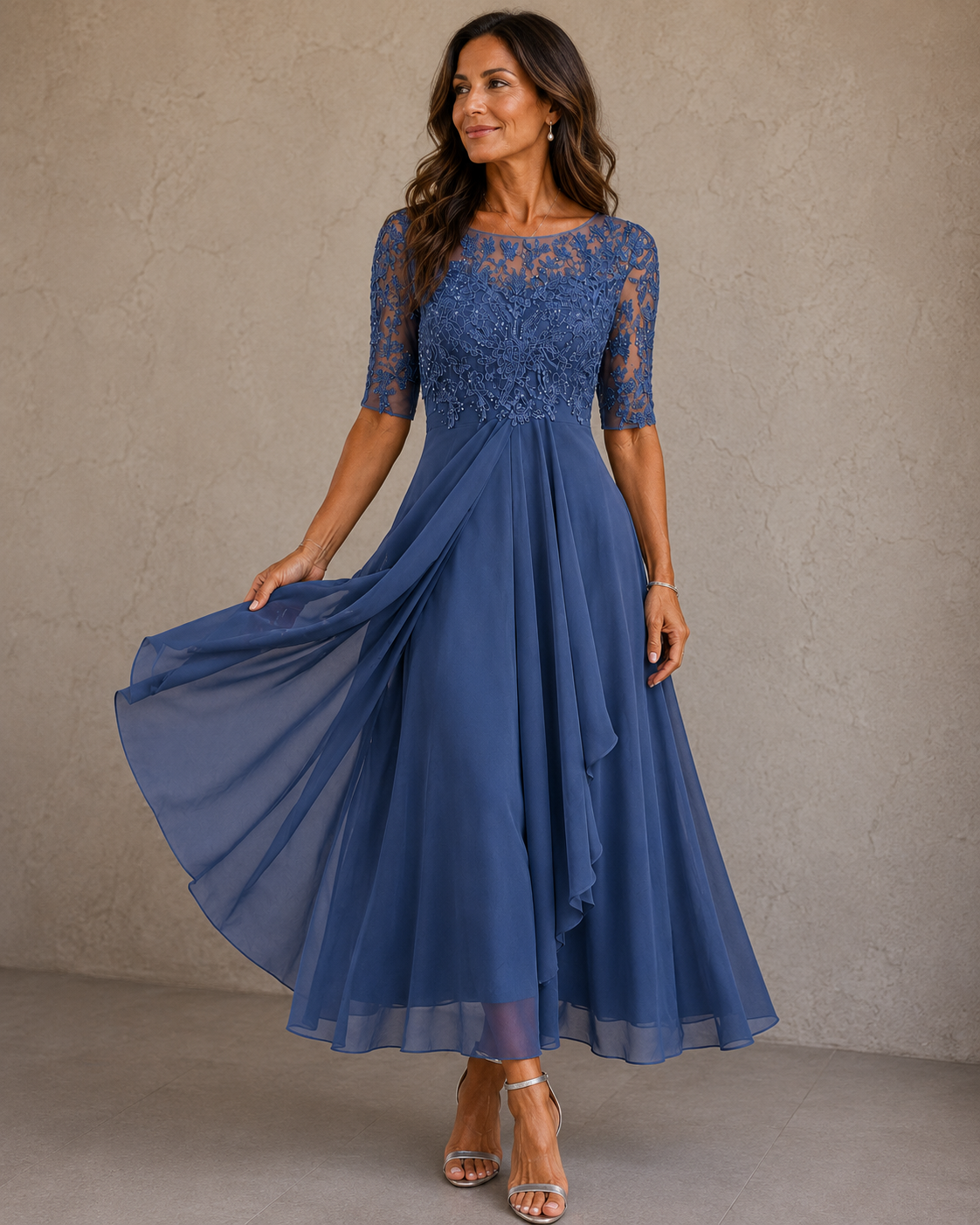Wilma - Lace Bodice Chiffon Dress