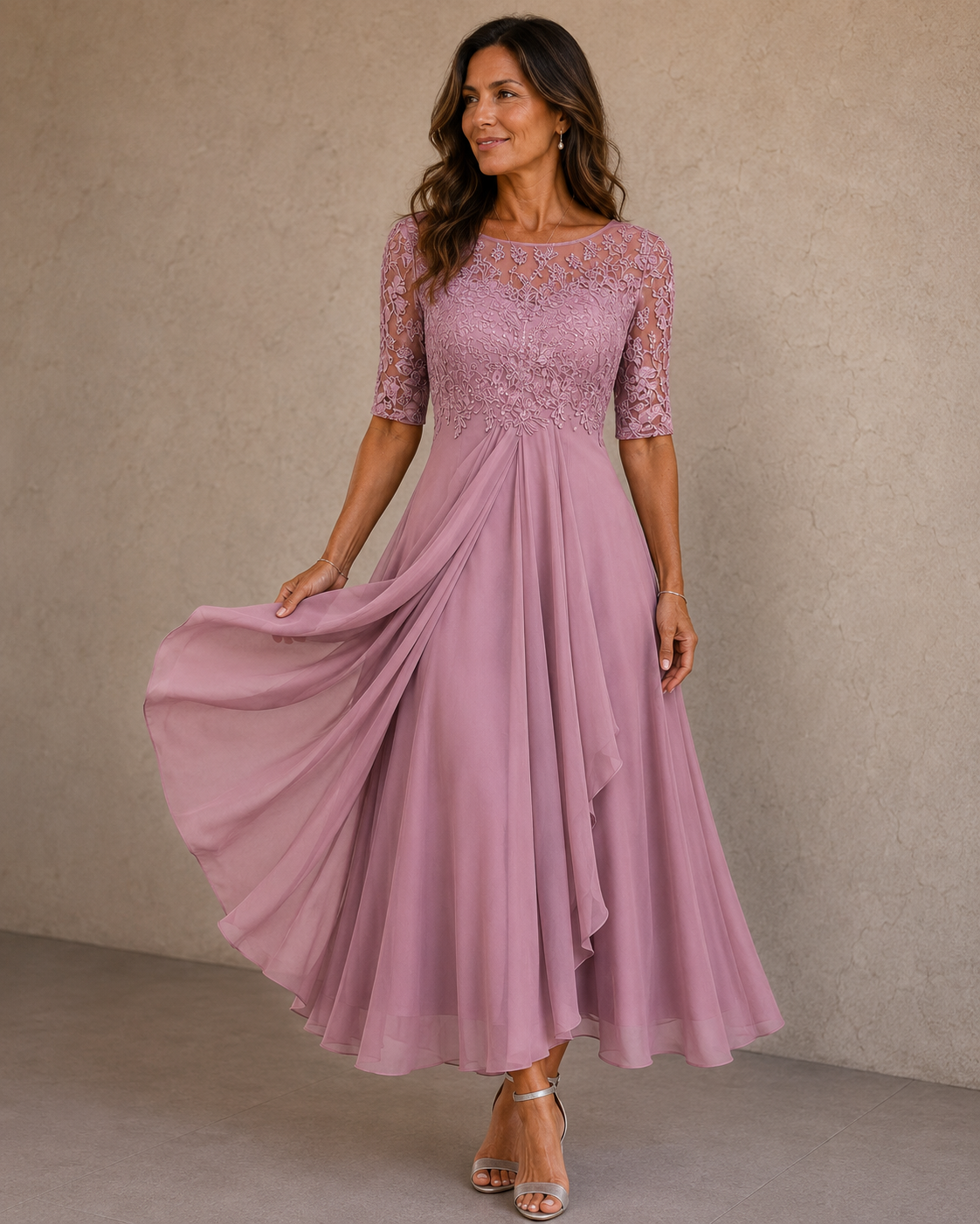 Wilma - Lace Bodice Chiffon Dress