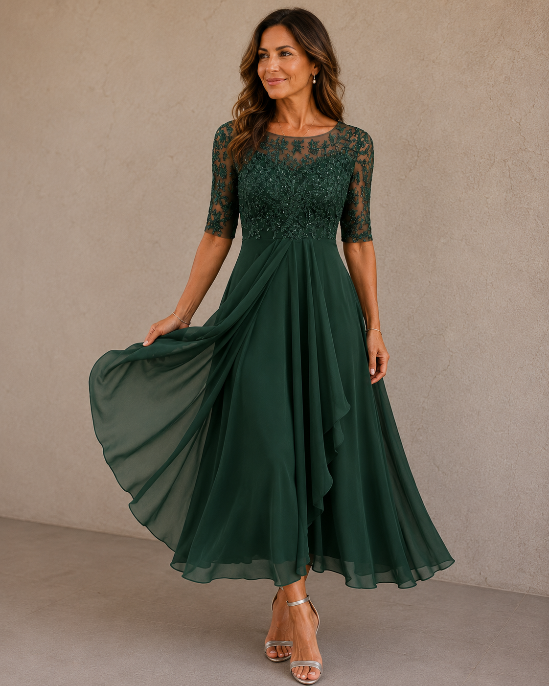 Wilma - Lace Bodice Chiffon Dress