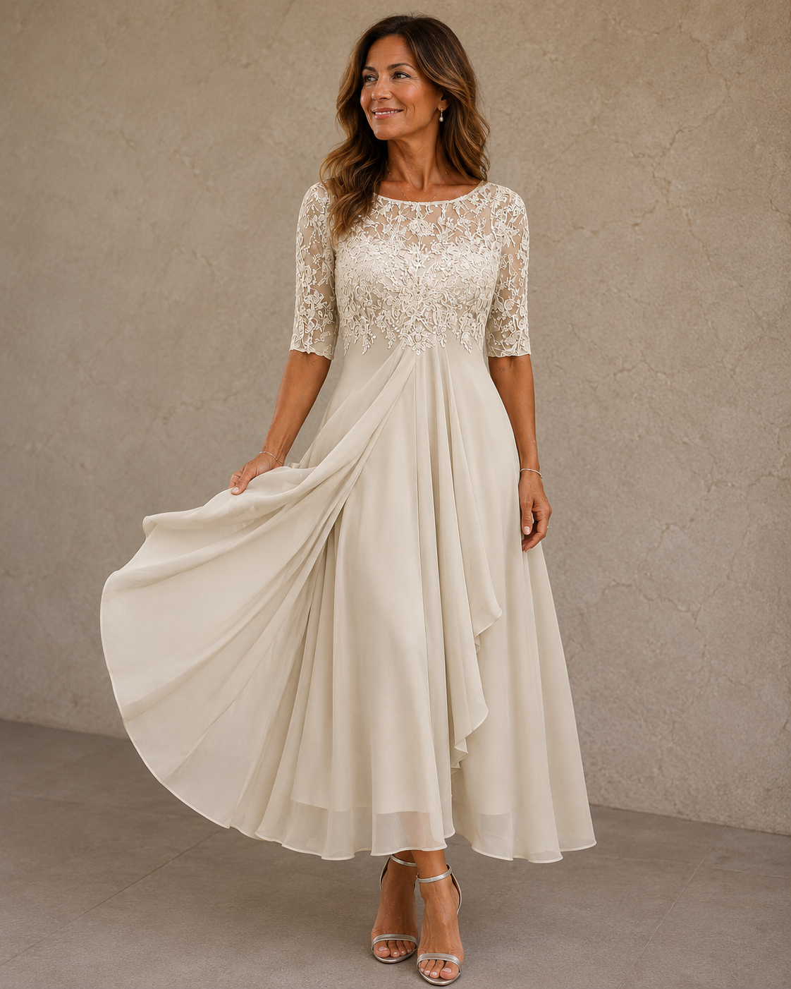 Wilma - Lace Bodice Chiffon Dress