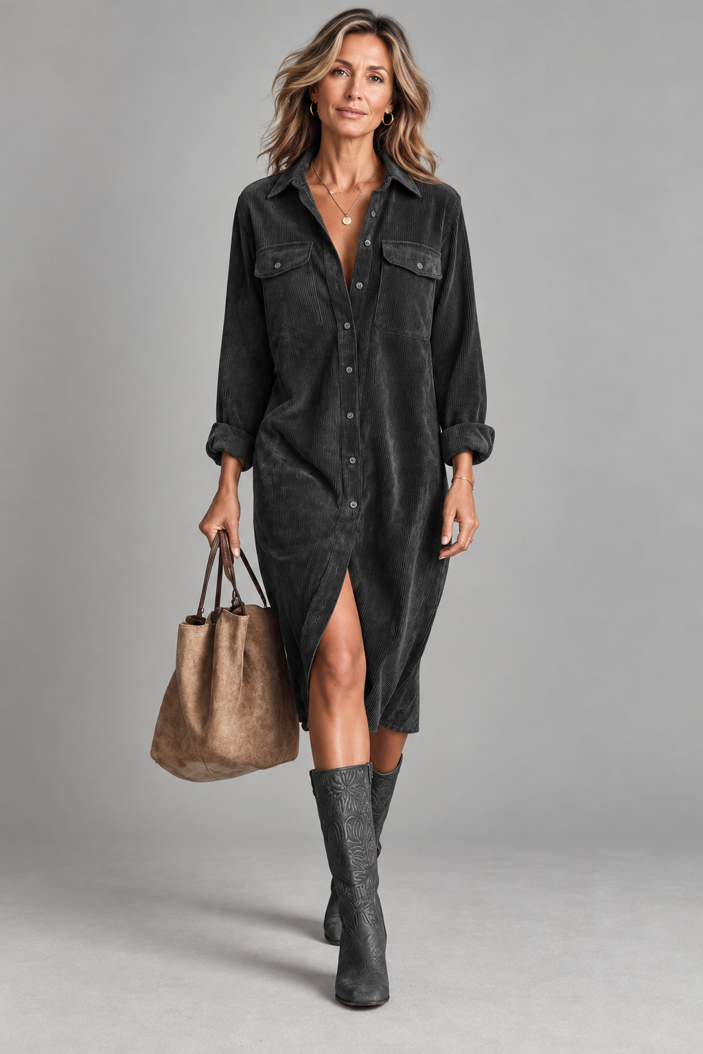 Ida - Corduroy Shirt Dress