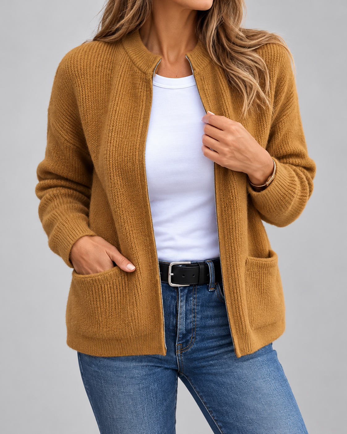 Jocelyn - Zip-Front Knit Cardigan