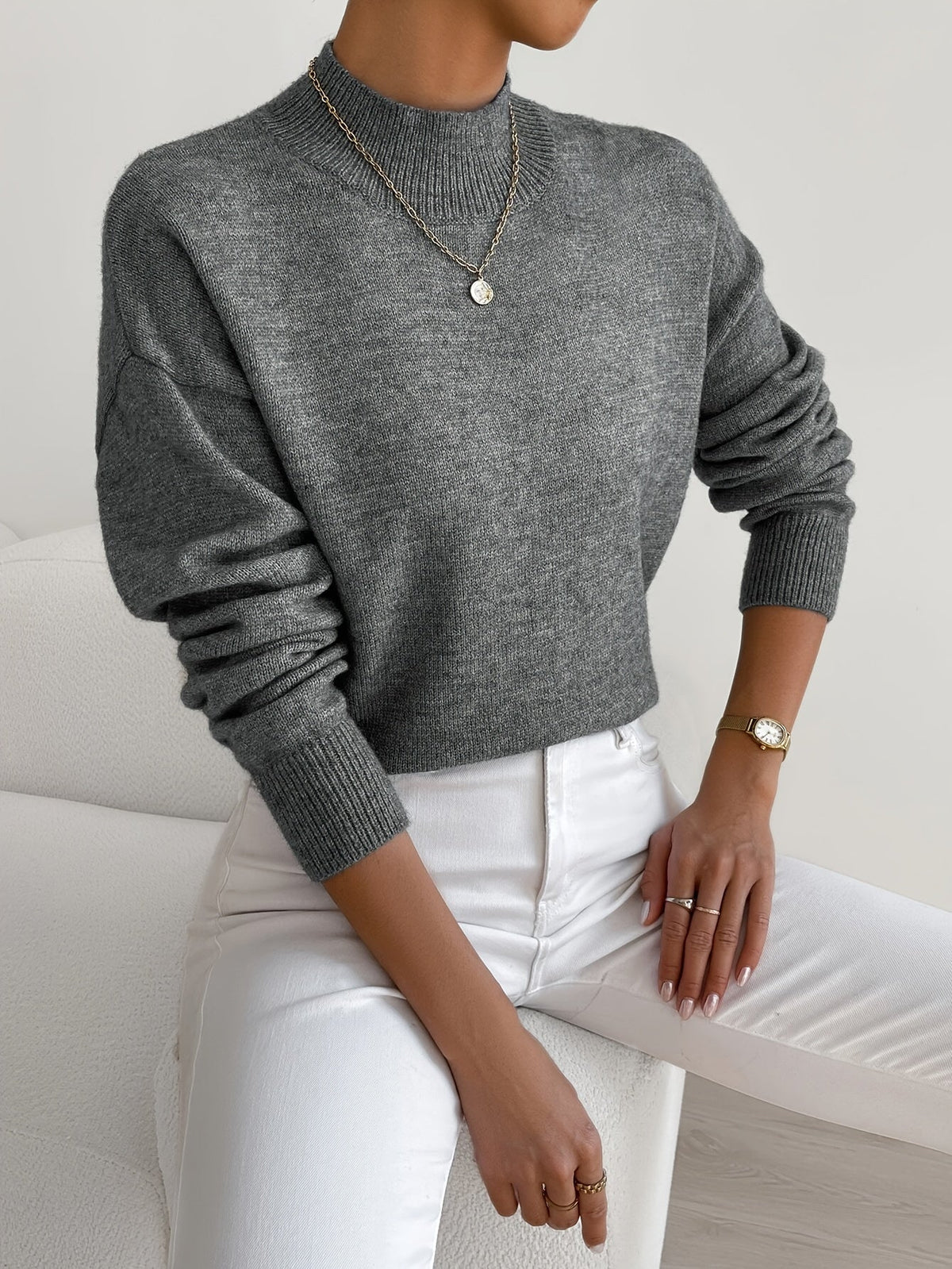 Verna - Ribbed Mock Neck Sweater