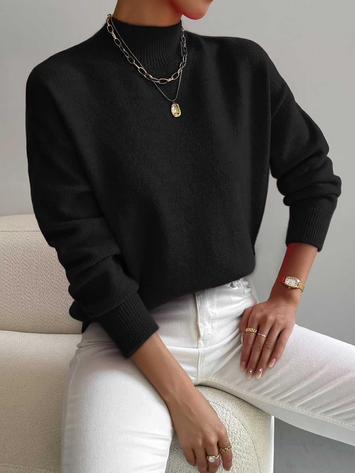 Verna - Ribbed Mock Neck Sweater
