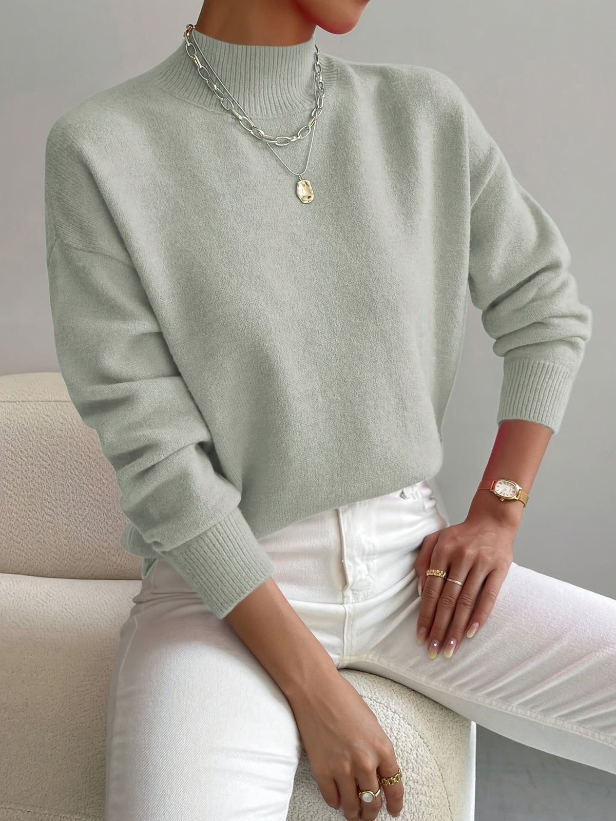 Verna - Ribbed Mock Neck Sweater