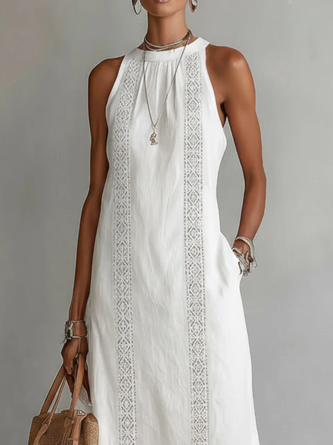 Sylvia - Sleeveless Lace-Trim Midi Dress