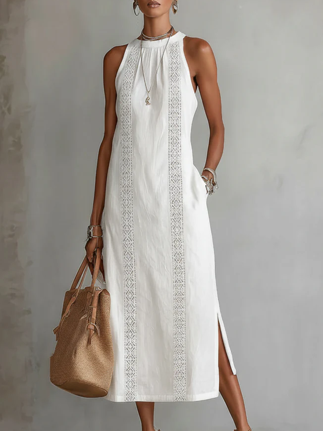 Sylvia - Sleeveless Lace-Trim Midi Dress
