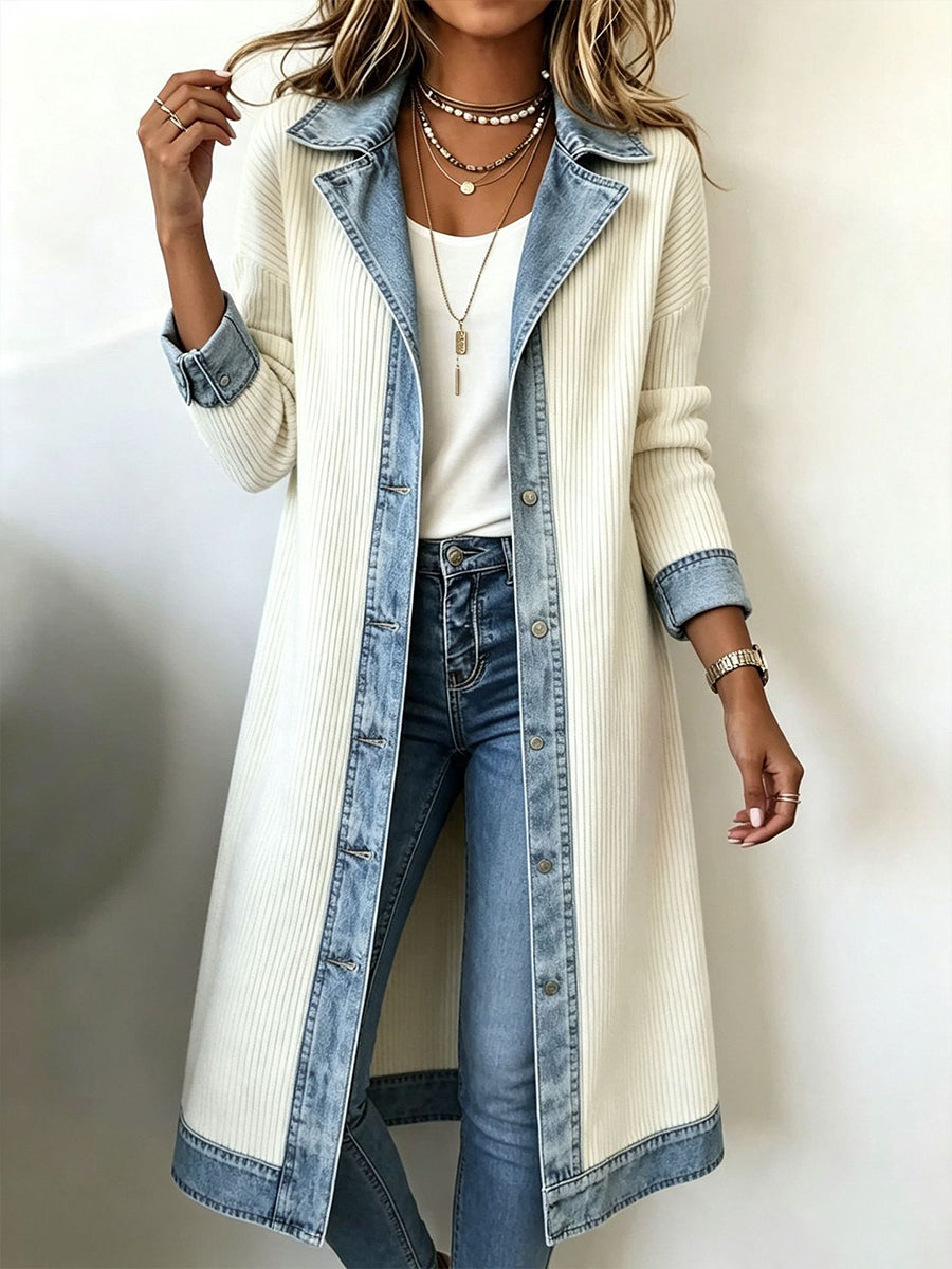 Susanna - Long Denim-Trim Cardigan