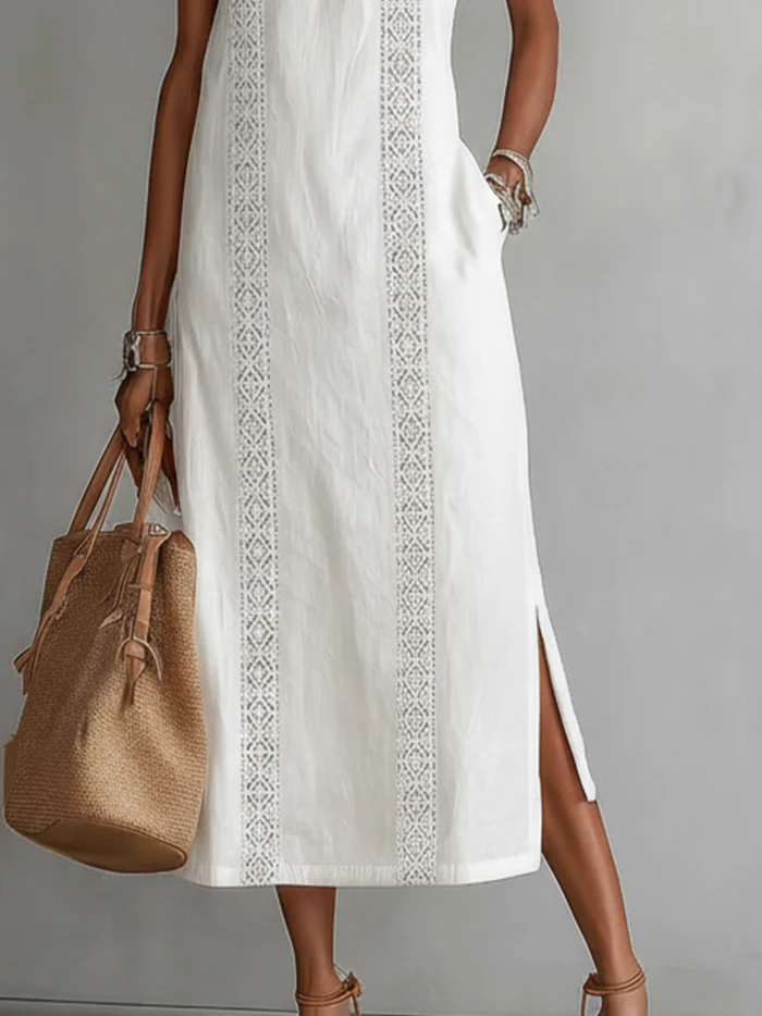 Sylvia - Sleeveless Lace-Trim Midi Dress