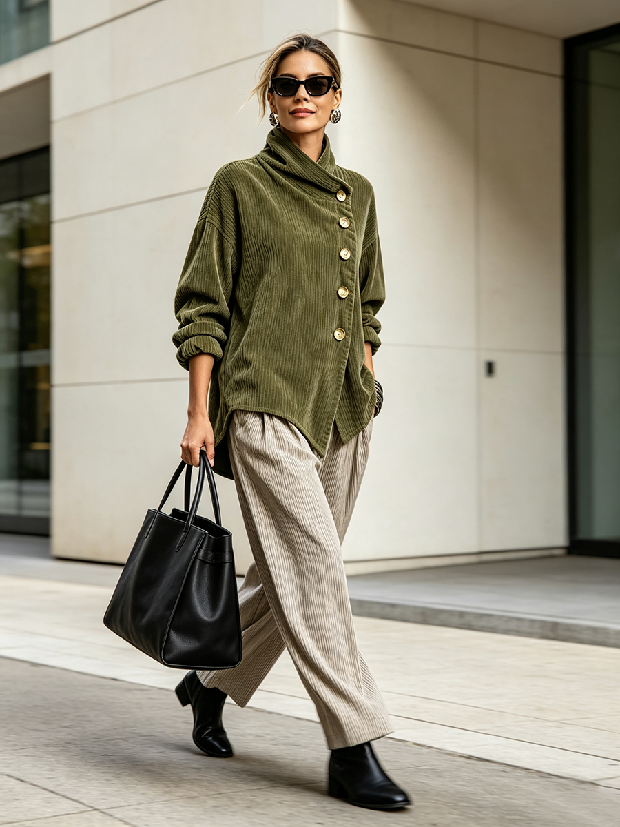 Edith - Corduroy Funnel-Neck Sweater